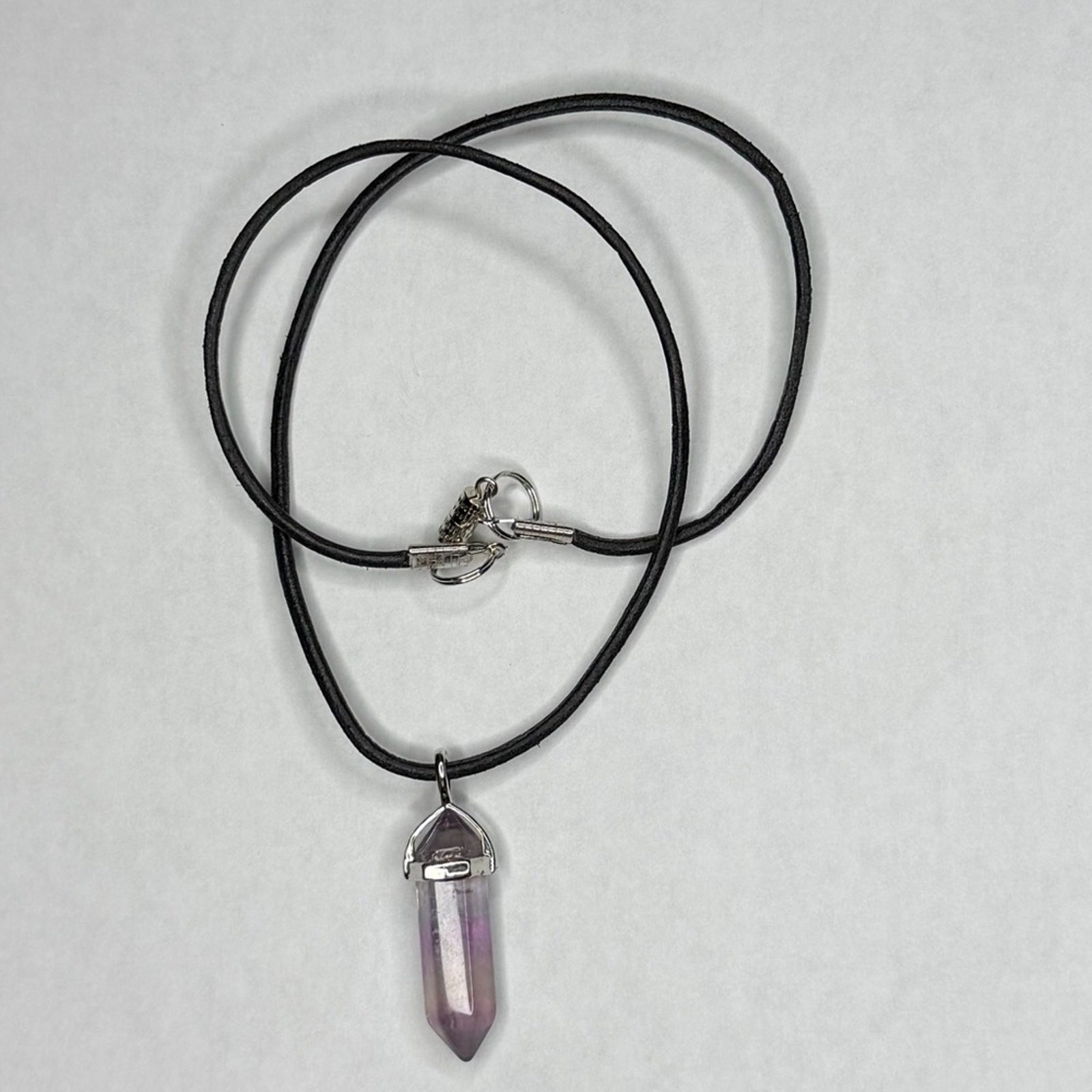 Fluorite pendant necklace handmade leather cord