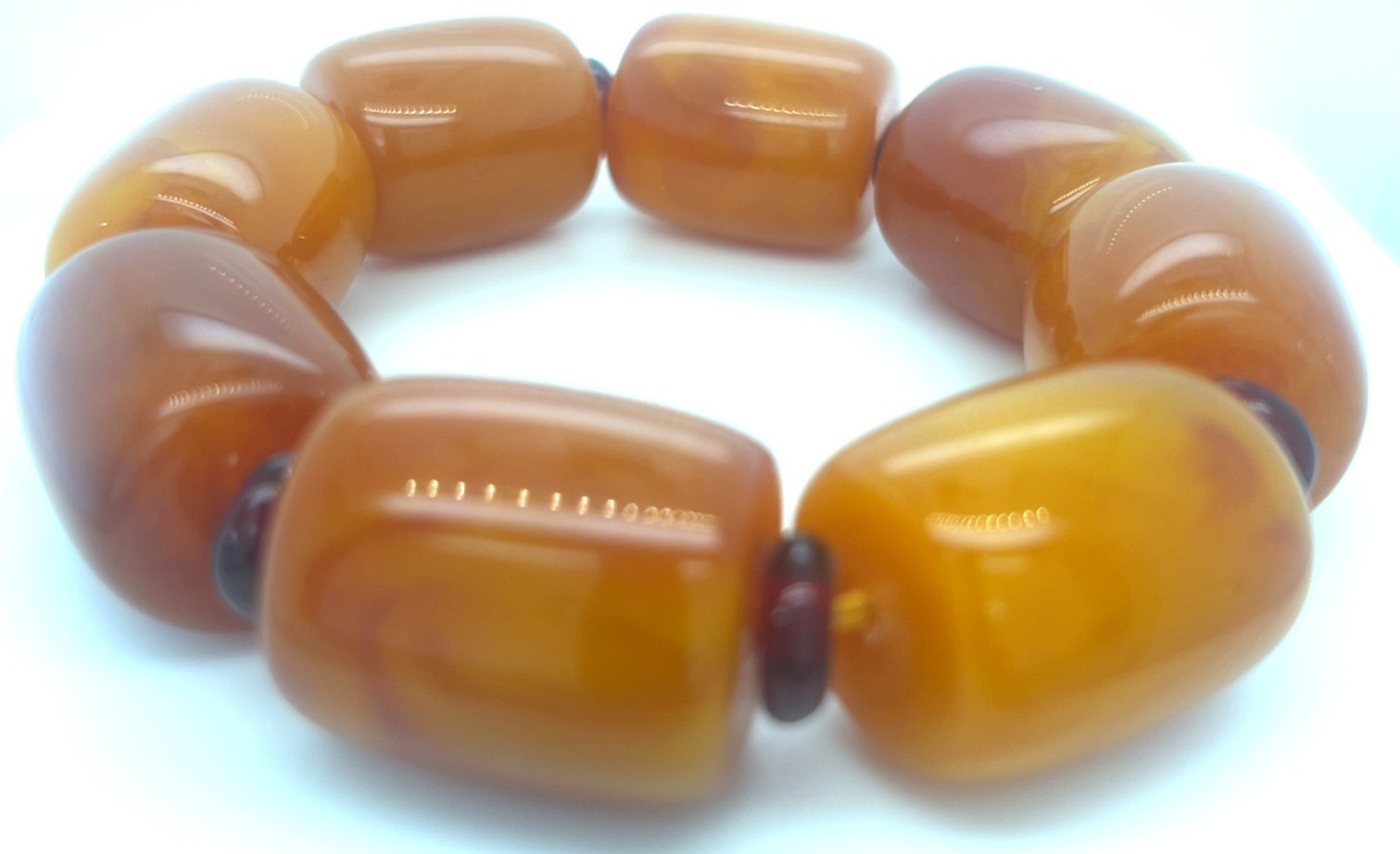 Faux Amber Chunky Stretch Bracelet 25mm Orange Beads Red Spacers 3.5oz