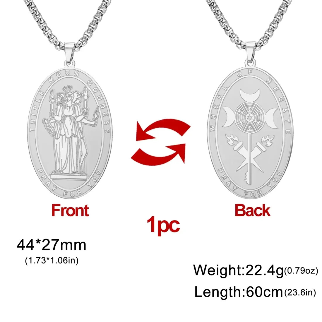 Stainless Steel Triple Moon Goddess Pendant Necklace Wheel of Hecate Amulet Gift