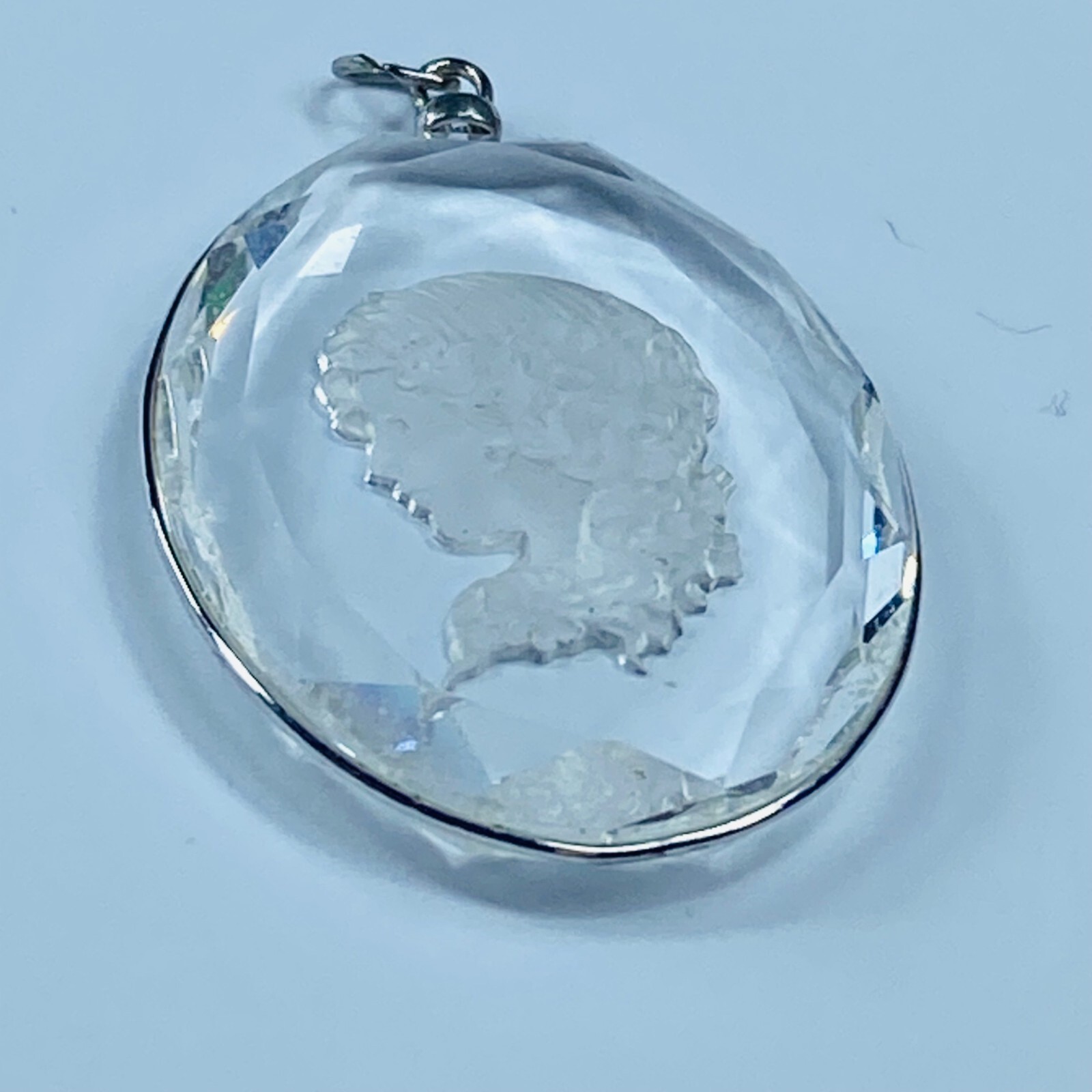 Cyrstal Cameo Girl Lady Women Pendant for Necklace Clear Glass Etched In Design