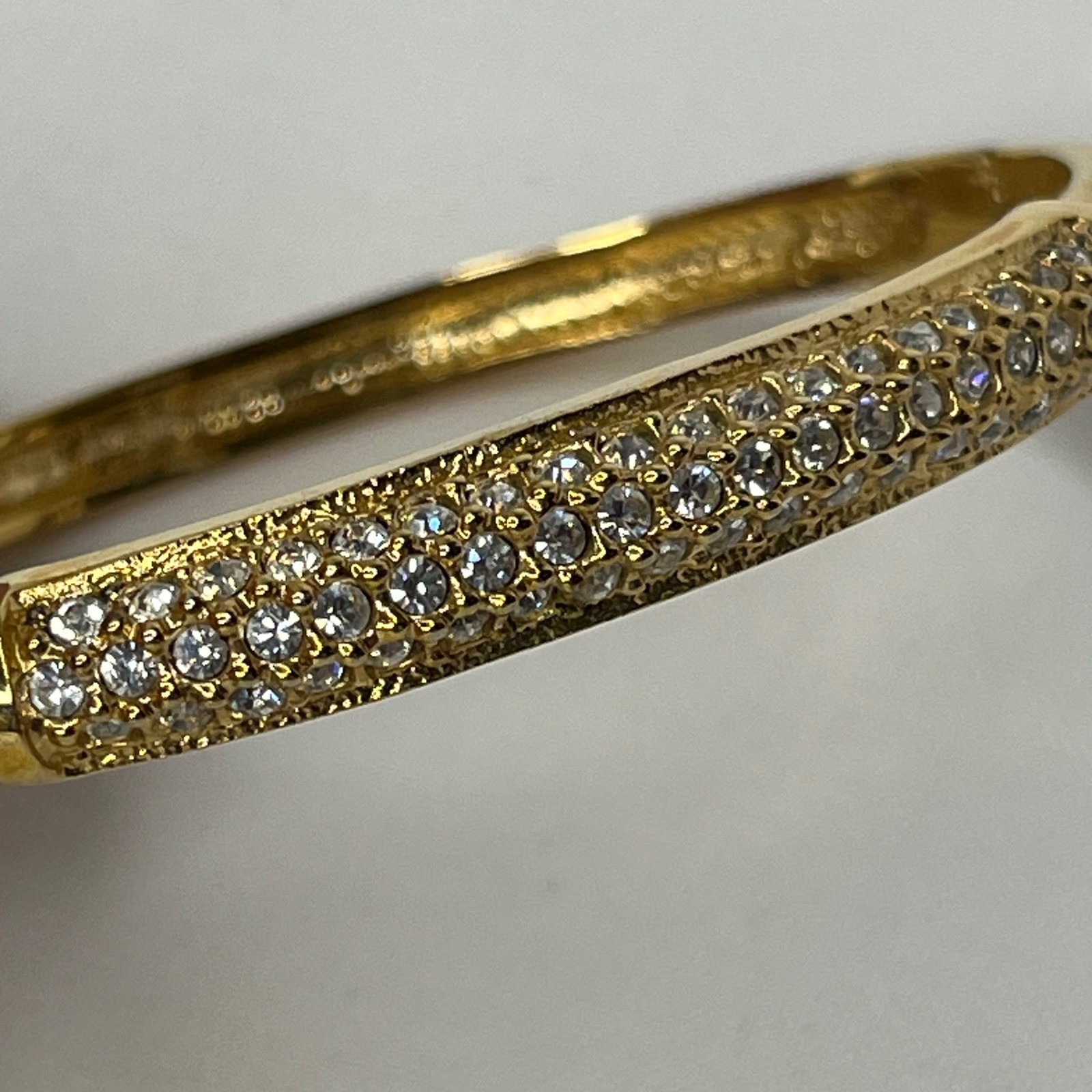 Swarovski Stone Bangle Gold Tone Pave Crystal Hinge Bracelet M 5032848 No Stamp