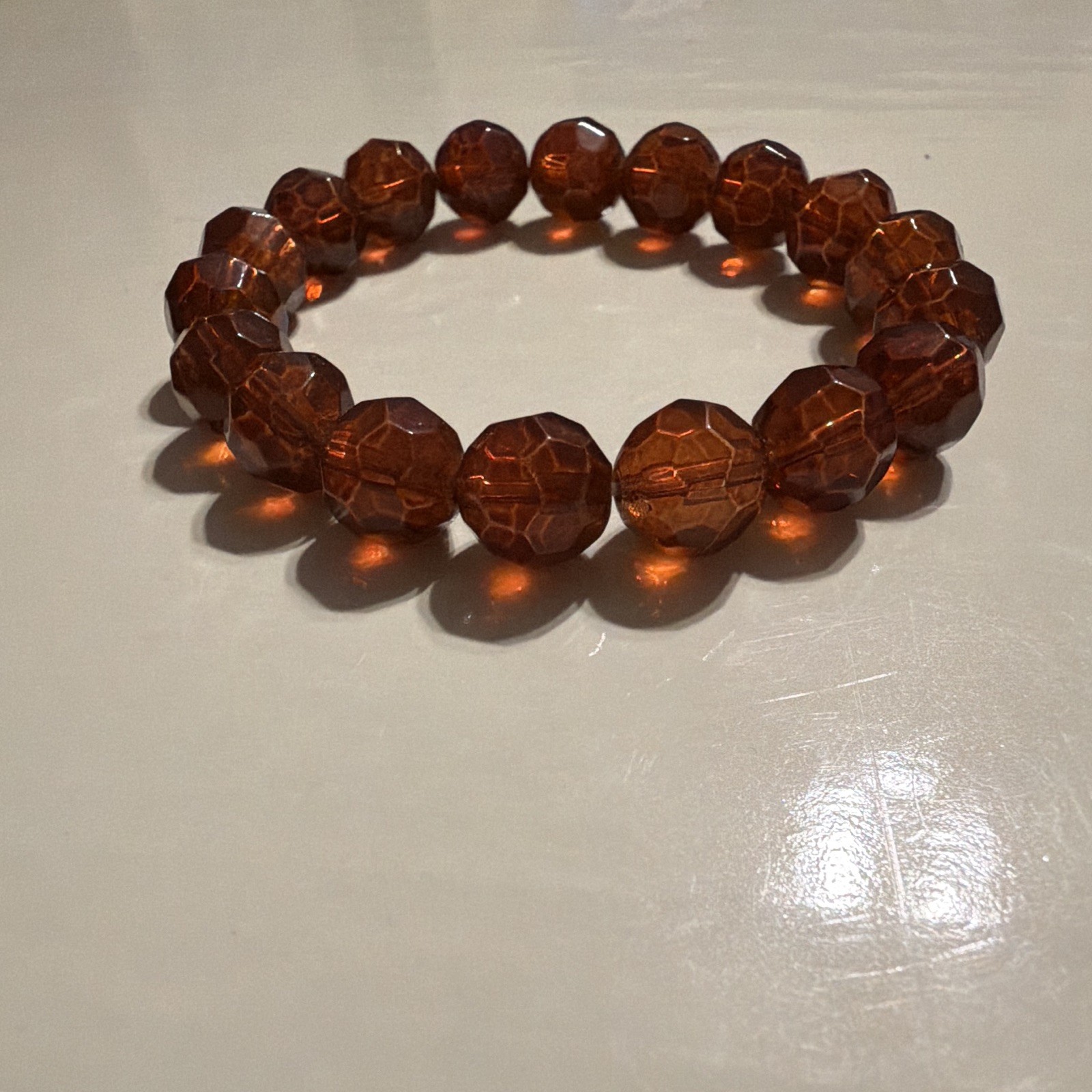 Brown Plastic Faceted Beaded Stretch Bracelet Round Shape Round Beads