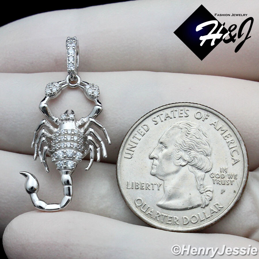 MEN WOMEN SOLID 925 STERLING SILVER BLING MOISSANITE 3D SCORPION PENDANT*MP523