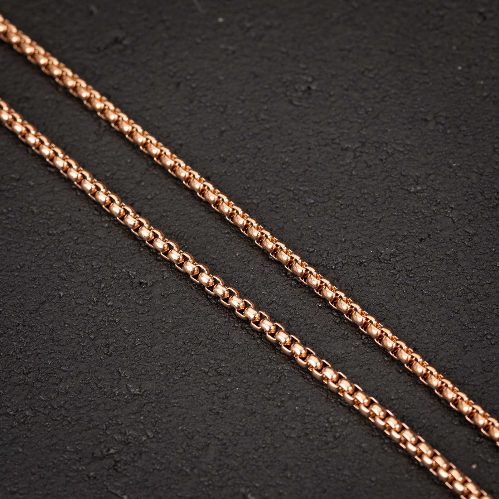 Rose Gold Plated Solid Smooth 316 Stainless Steel 3MM Pearl Box Chain Necklace