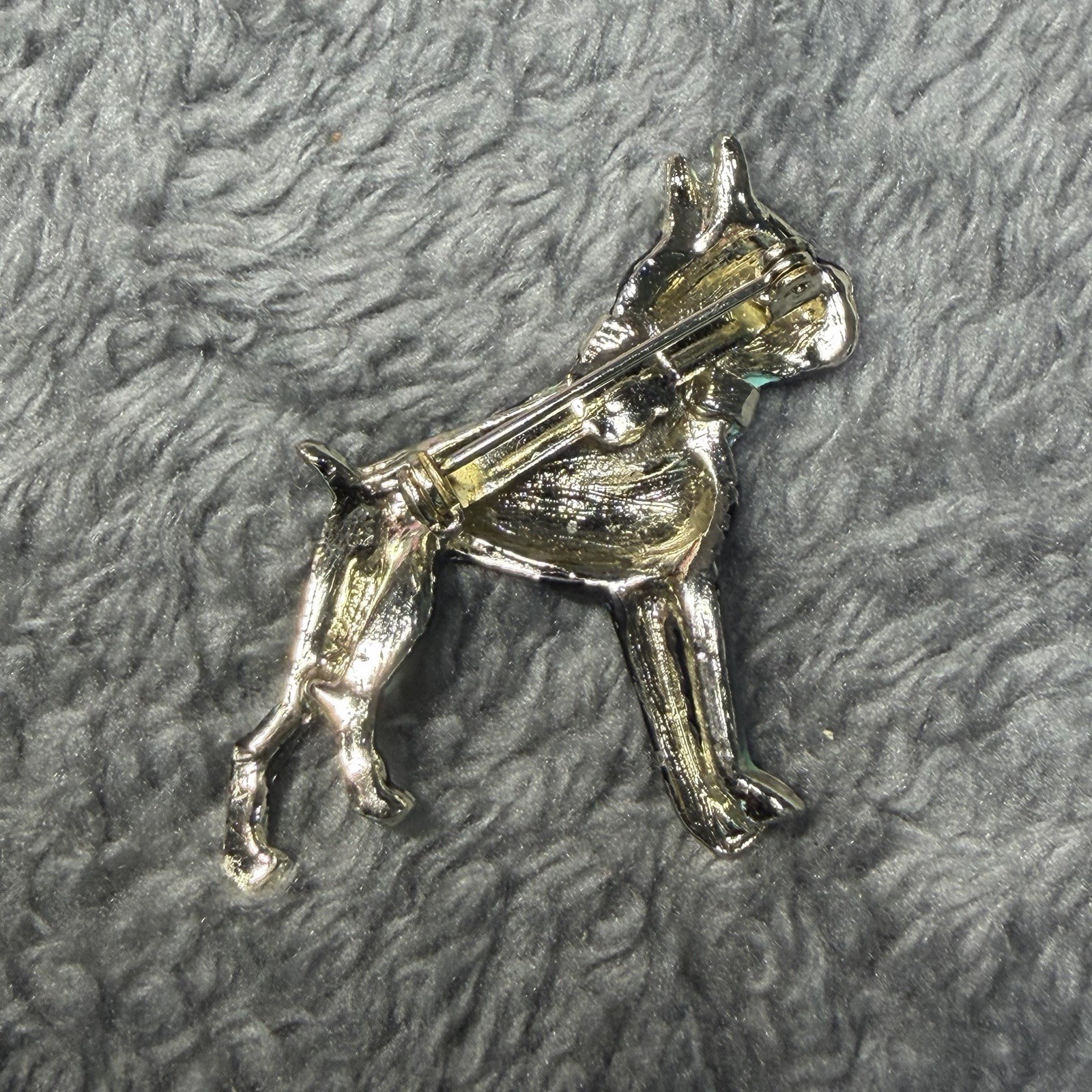 Enamel Dog Brooch Pin Black Blue Silver w/ Red Round Rhinestone Eye