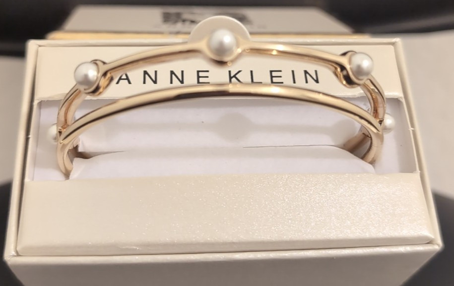 Anne Klein Bangle Bracelets Gold Tone 2-Pc Set Crystal Boxed – See Description