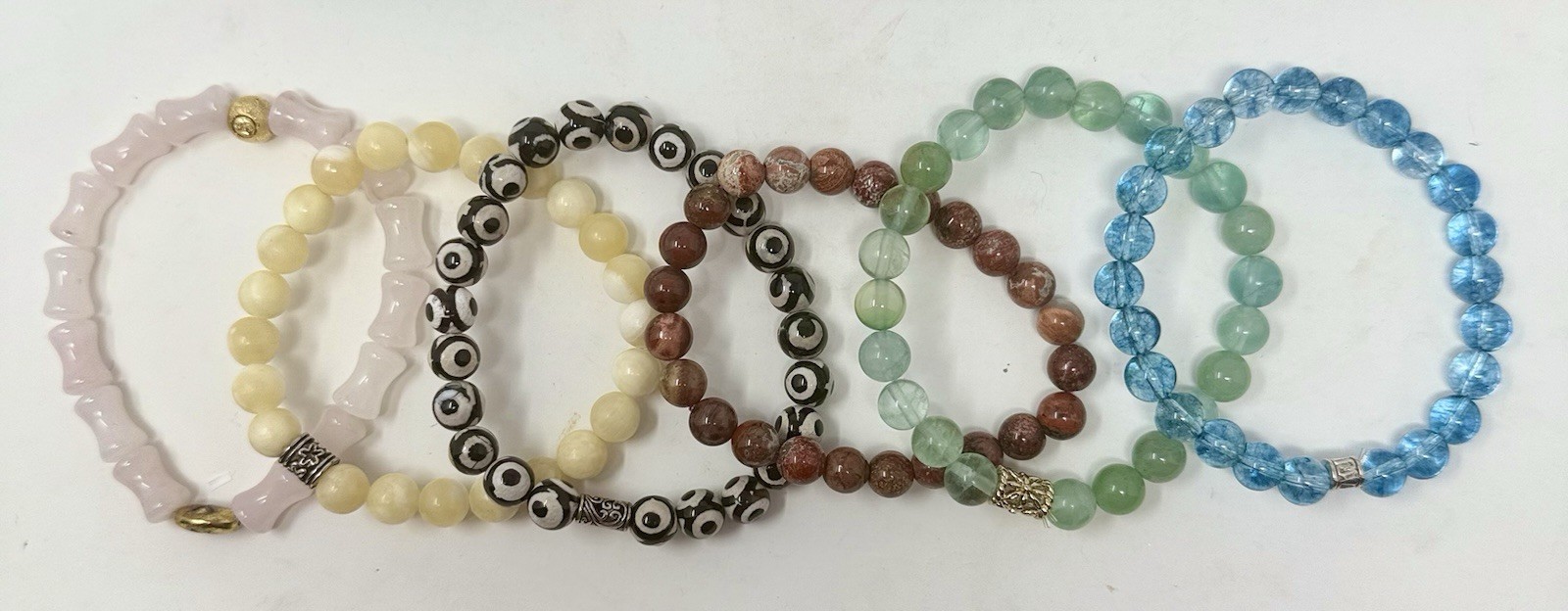 Lot Of 24 Crystal Bracelets 8mm Beads Mixed Materials
