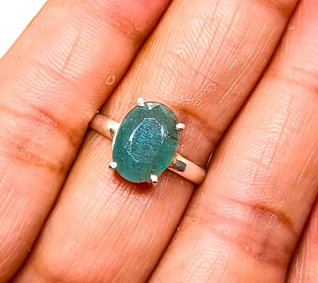 Natural Zambia Emerald Silver Ring Zambia Green Emerald Ring Stone US Size 7