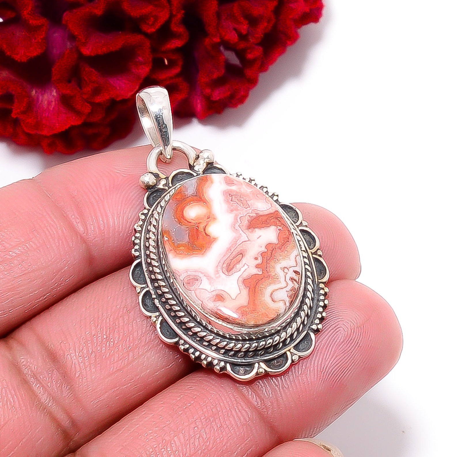 Rosetta Jasper – United State Gemstone 925 Sterling Silver Pendant 1.83″ P96228