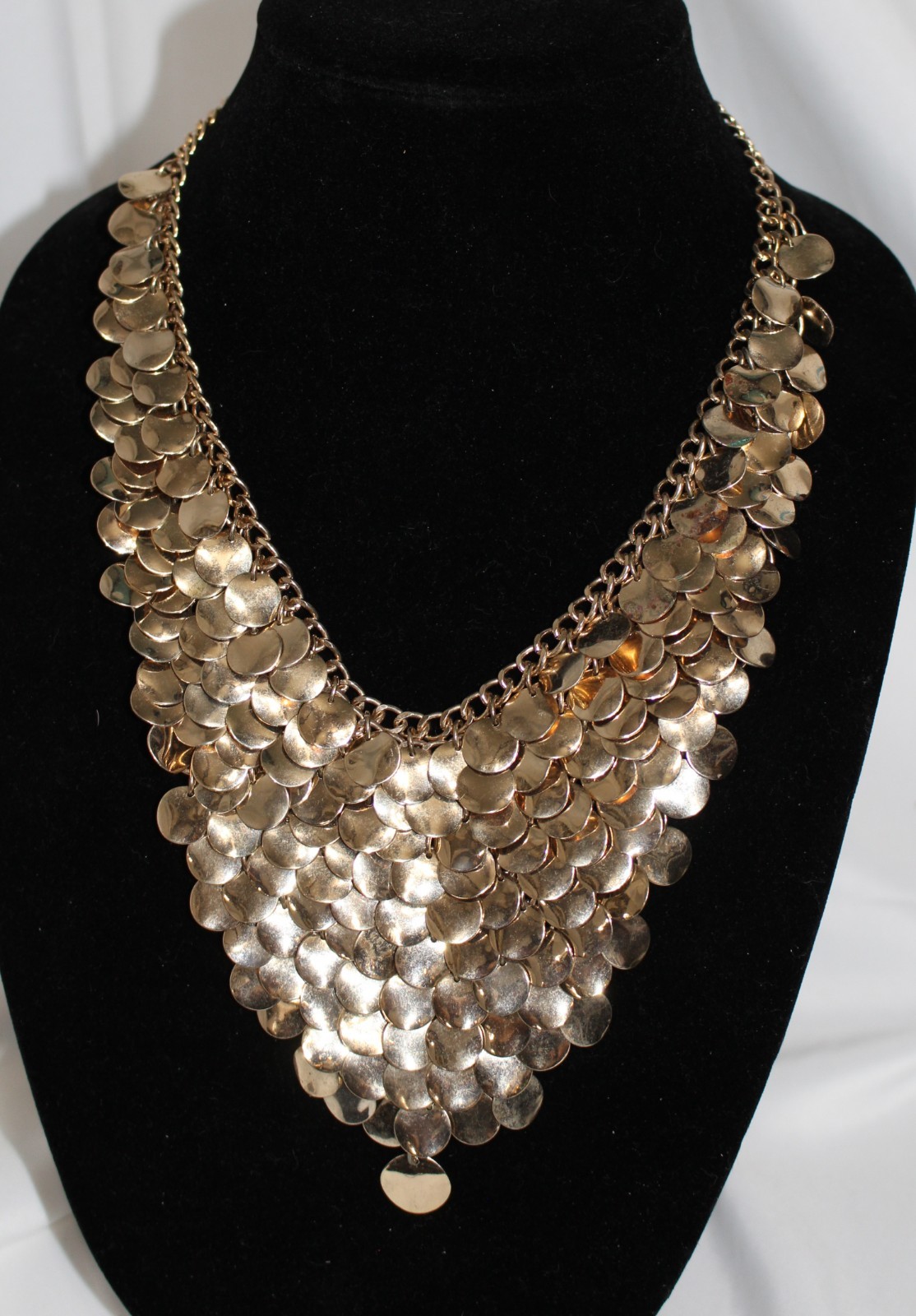 Natasha Branded Goldtone Cascading Metal Disc Bib Statement Necklace