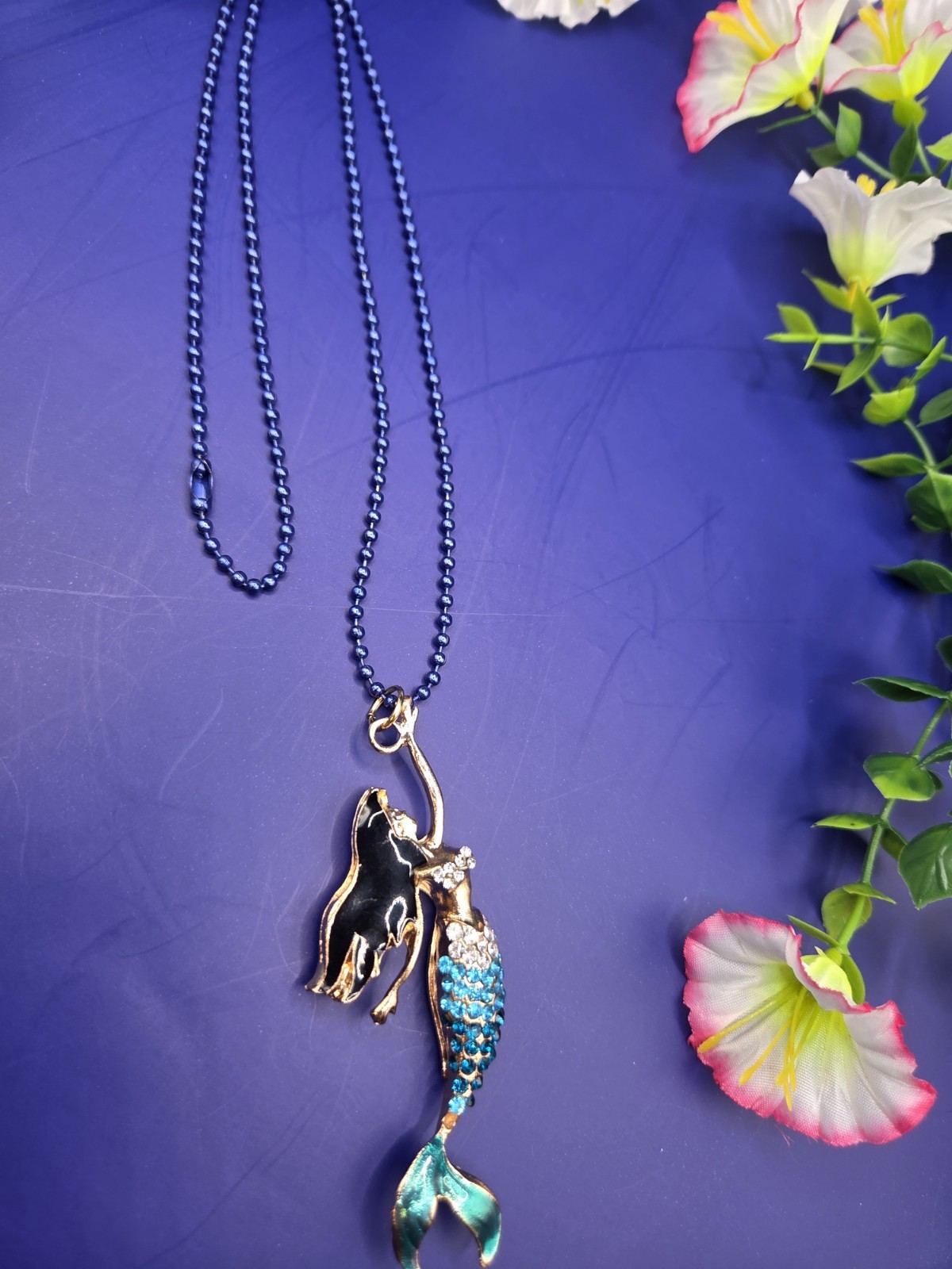 Betsey Johnson Blue Mermaid 3″ Pendant Rhinestone Necklace New Without Tags