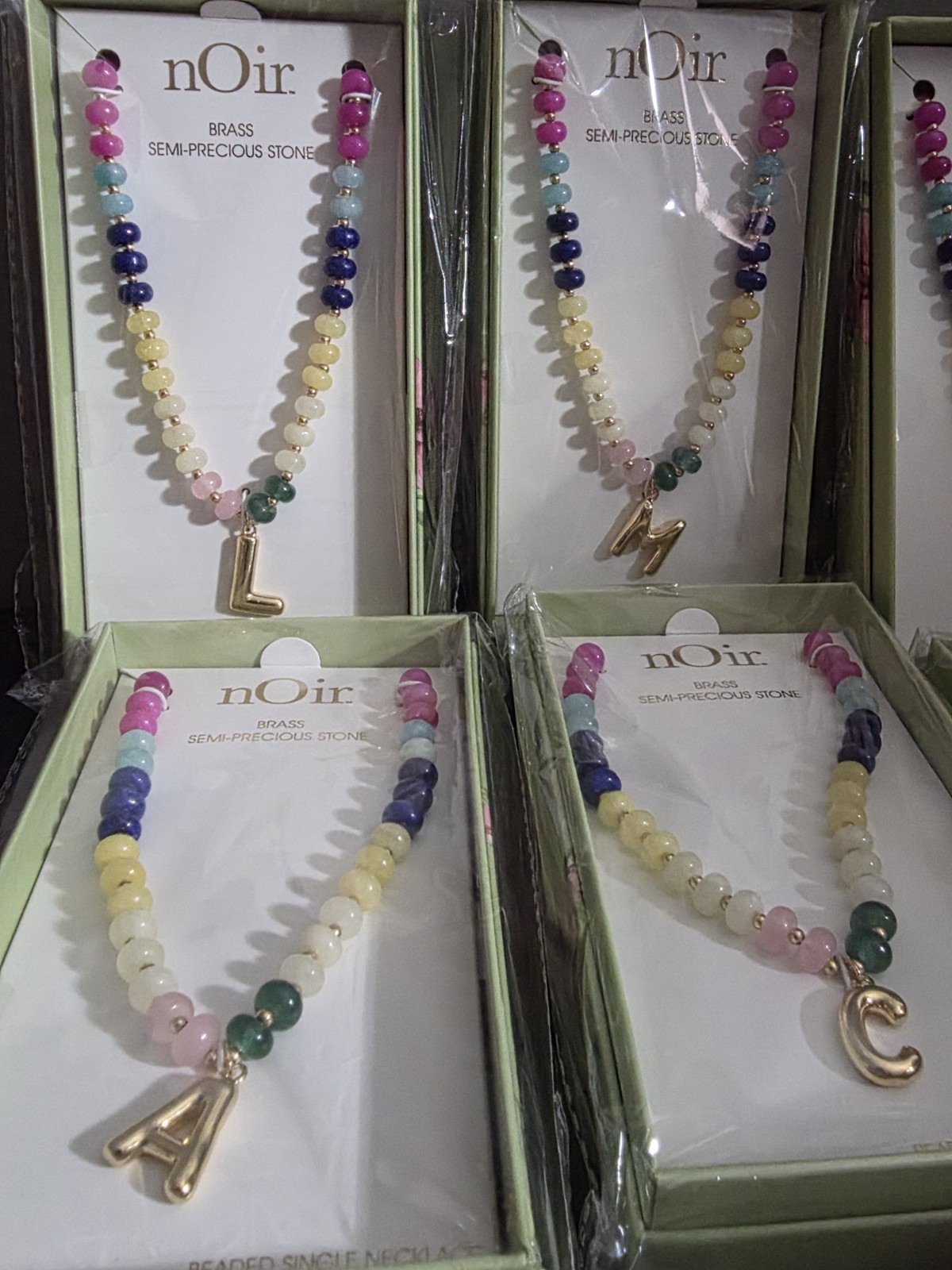 RARE nOir Necklac Semi Precious Stone Brass Natural Gemstones 15.5″ + 3″RAINBOW