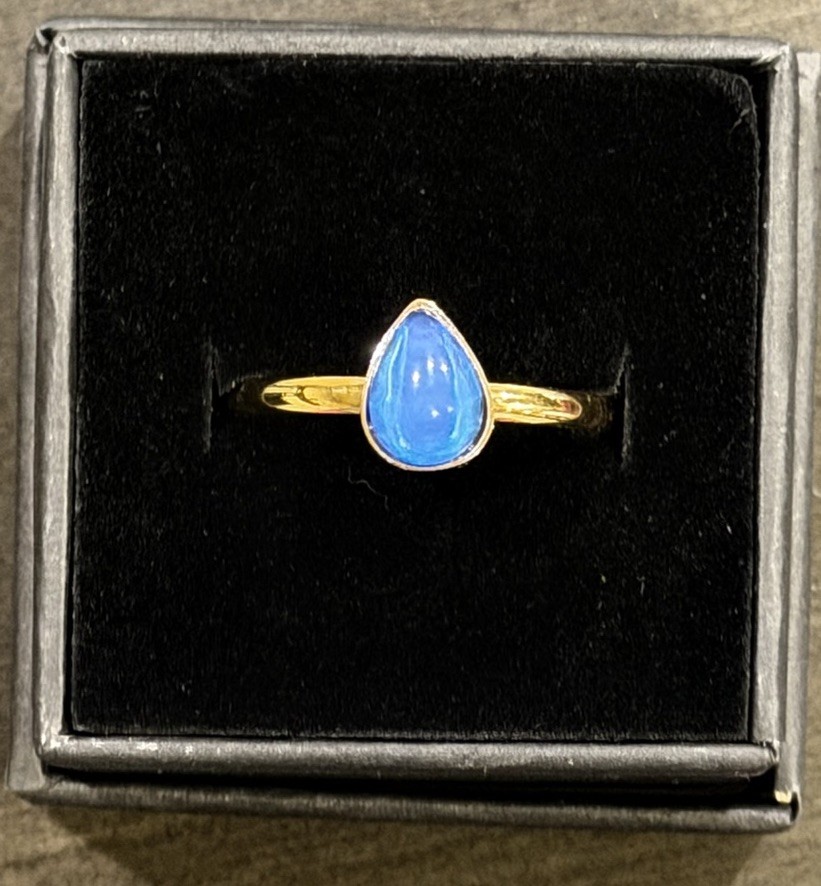 Teardrop Stone Pear Shape Bezel Stainless Steel Gold Mood Ring Size 10