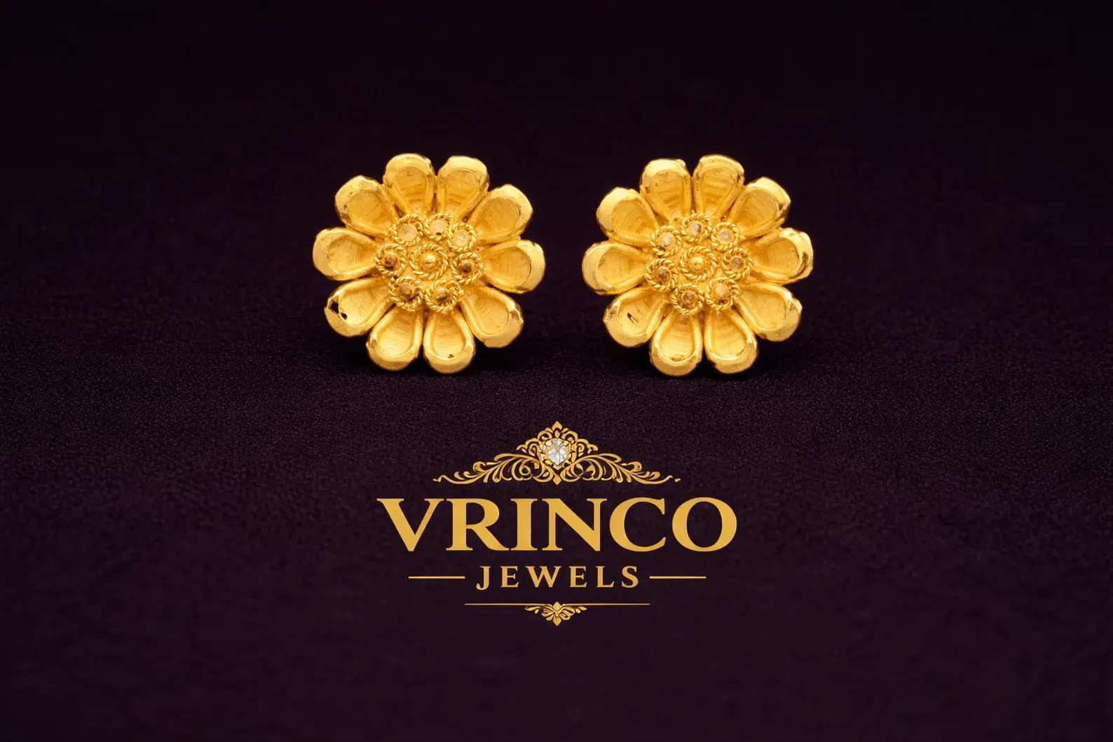 22K Solid Gold Floral Stud Earrings 2.04g 916 Minimal Flower Women Jewelry