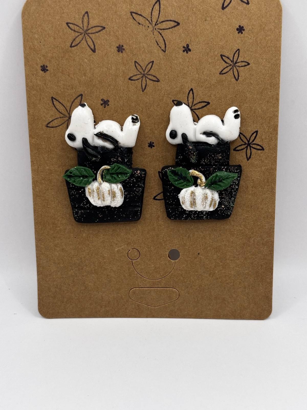 Snoopy White Pumpkin Halloween Earrings Polymer Clay Peanuts Inspired