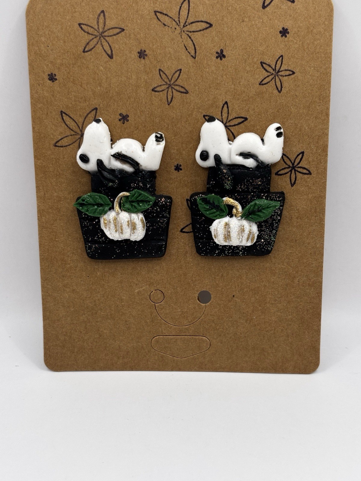 Snoopy White Pumpkin Halloween Earrings Polymer Clay Peanuts Inspired