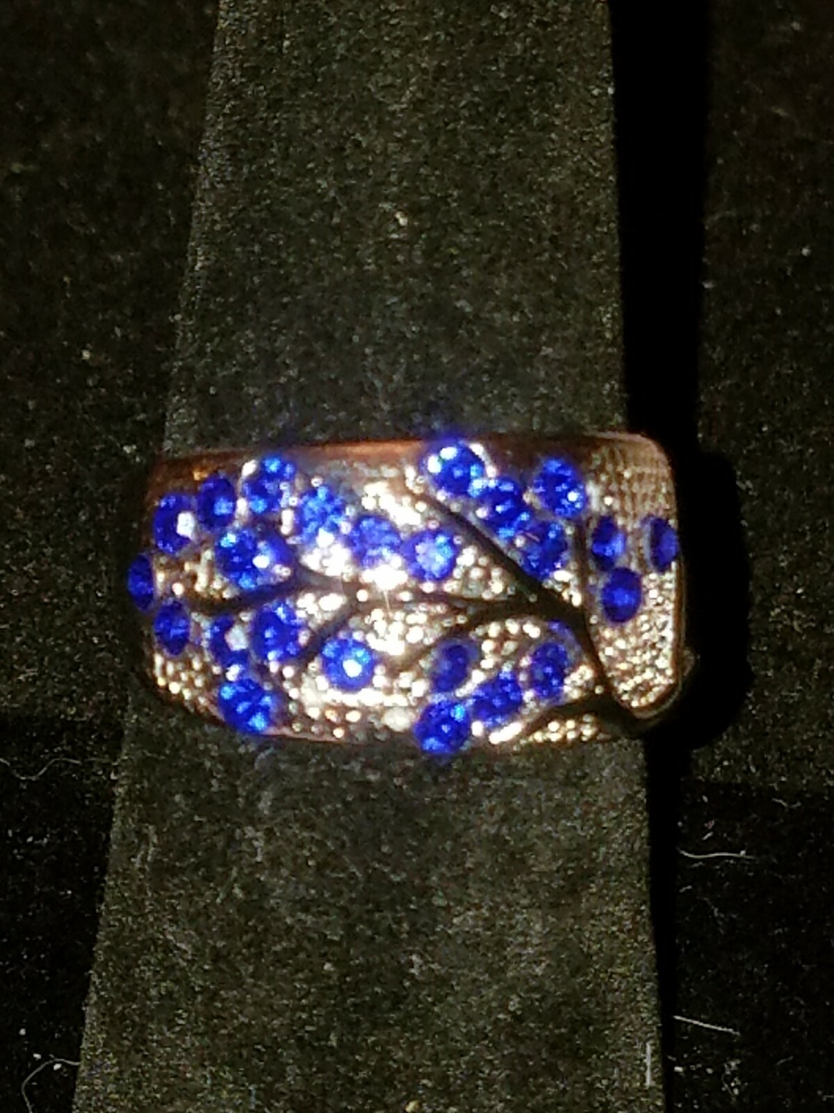 US SELLER BEAUTIFUL STAMPED 925 VIVID BLUE SAPPHIRE SIMULATED TREE RING SIZE 8