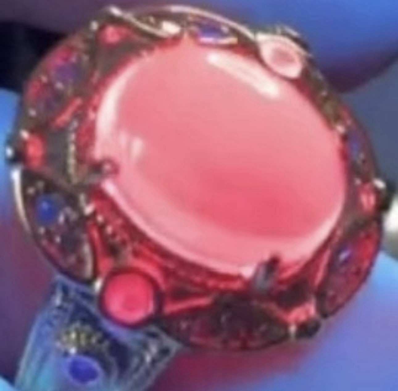 Yellow Gold Cocktail Ring Star Ruby Red Cabochon Prong Set, Size 8.5 Adjustable