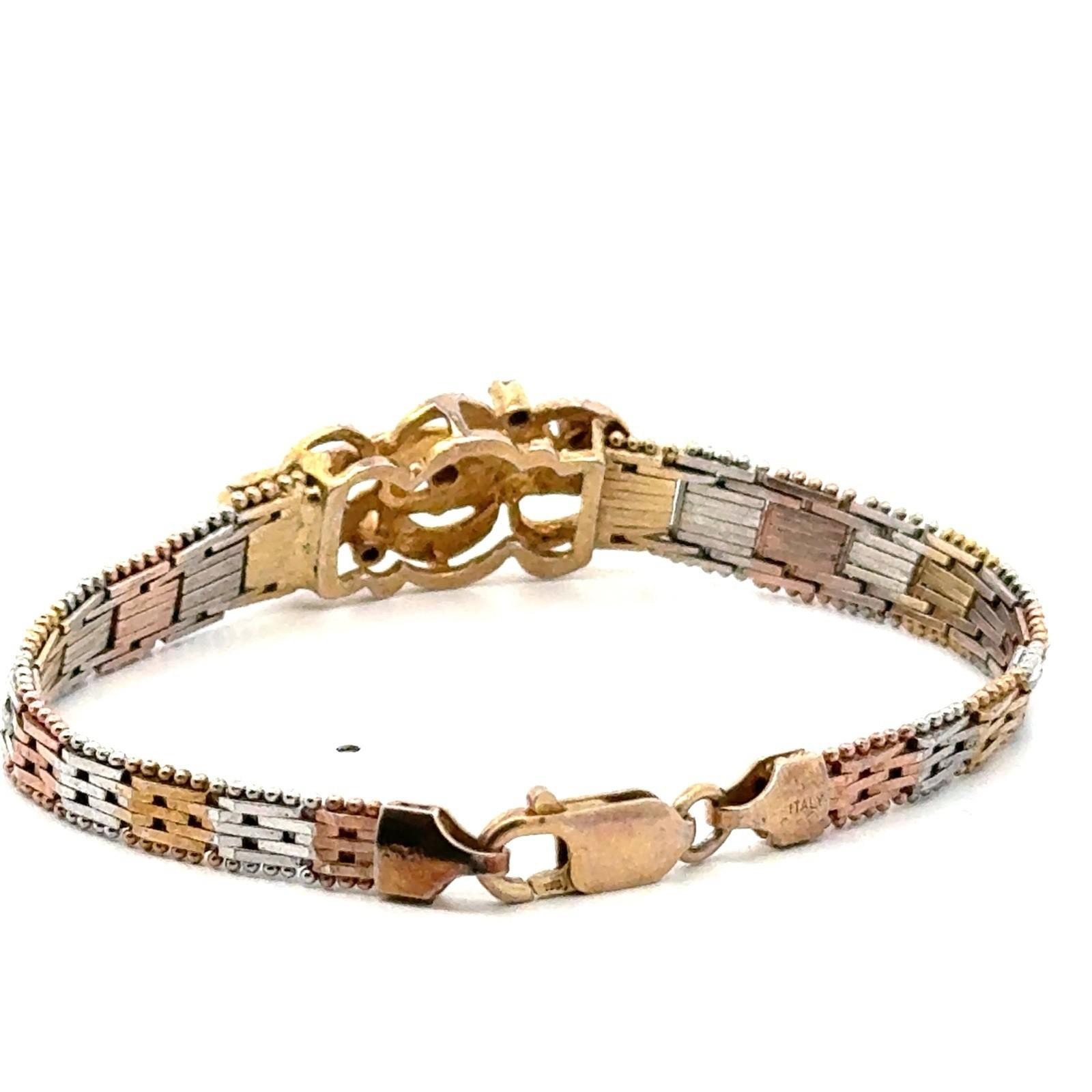 8” 925 Sterling Silver Tri Color Gold Plate CZ Riccio Bracelet, 16.8g