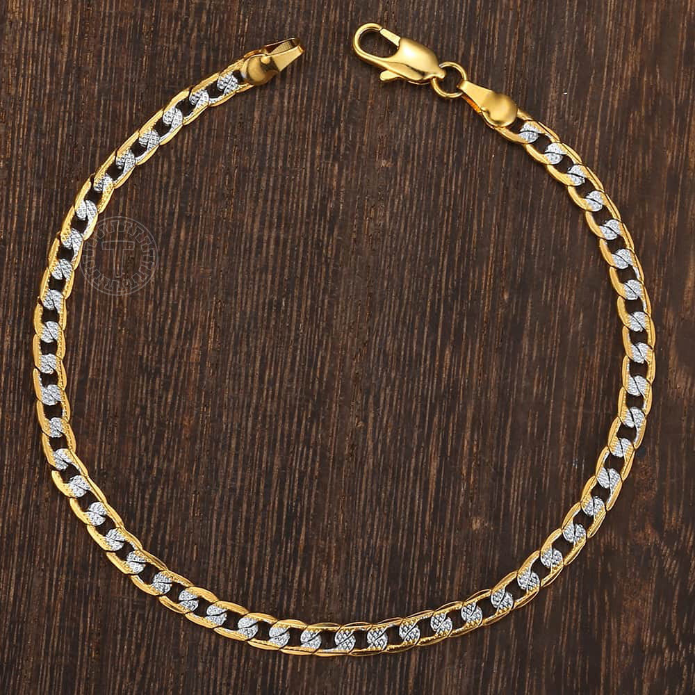 4mm GOLD FILLED Necklace Bracelet Set Diamond-Cut Curb Chain Unisex Jewelry Xmas