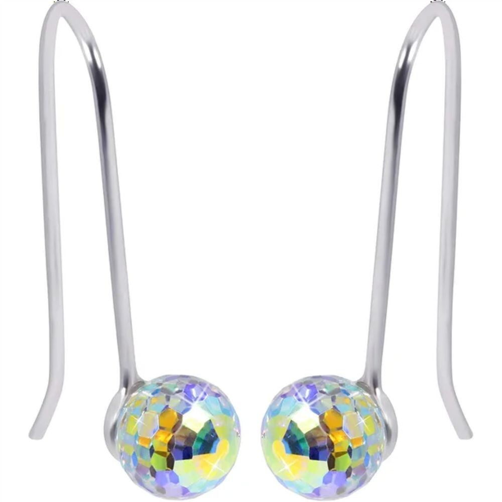 18k White Gold Plated Aurora Borealis 5MM Round Disco Ball Crystal Drop Earrings