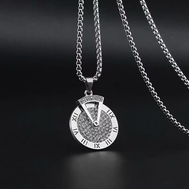 Rotatable Good Luck Clock Compass Pendant Necklace