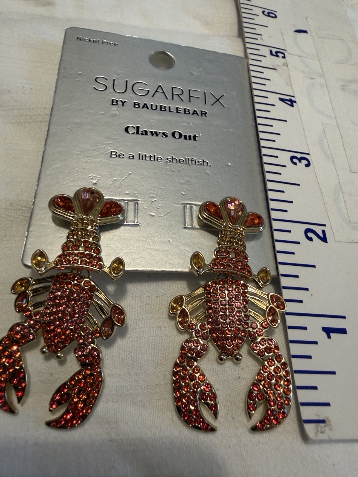 SUGARFIX by BaubleBar Claws Out Lobster Stud Earrings Red/Gold Crystal Pavé