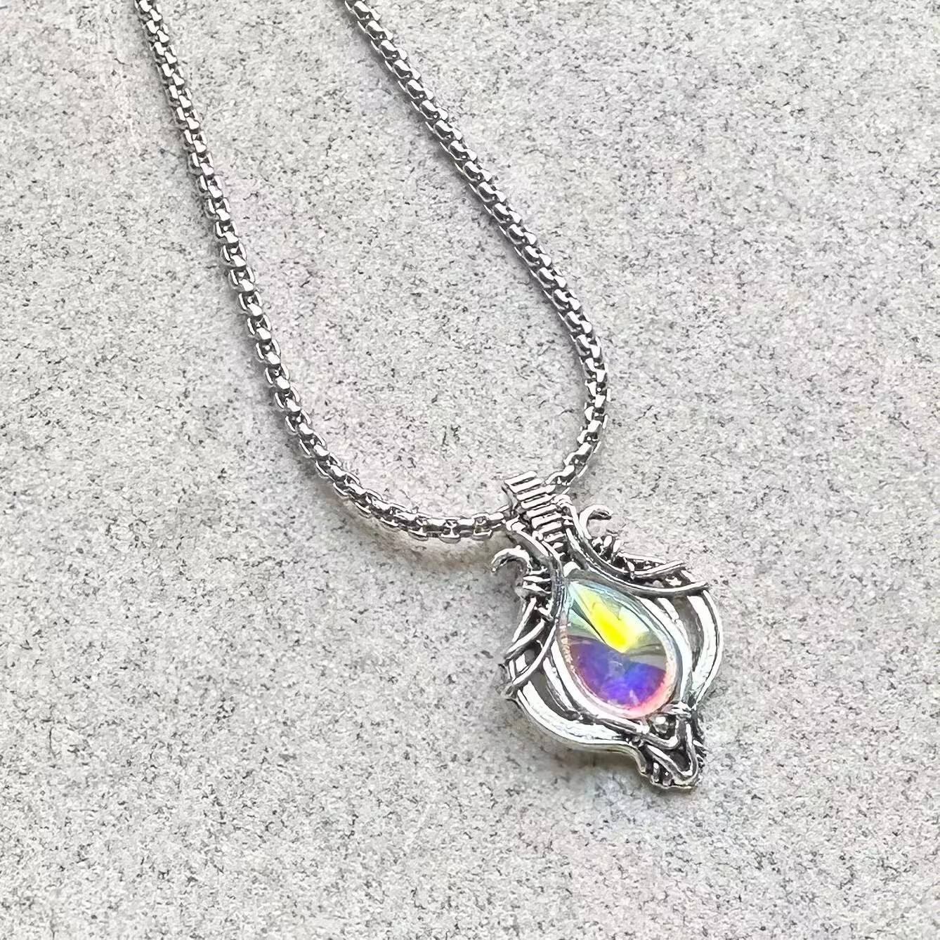 Purple Fire Labradorite Wire Wrapped Pendant Handcrafted Copper Dailywear 3.07″