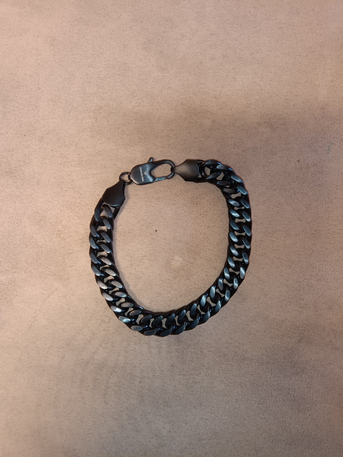 10mm Curb Chain Bracelet Black Ion-Plated Solid Stainless Steel 8.75″