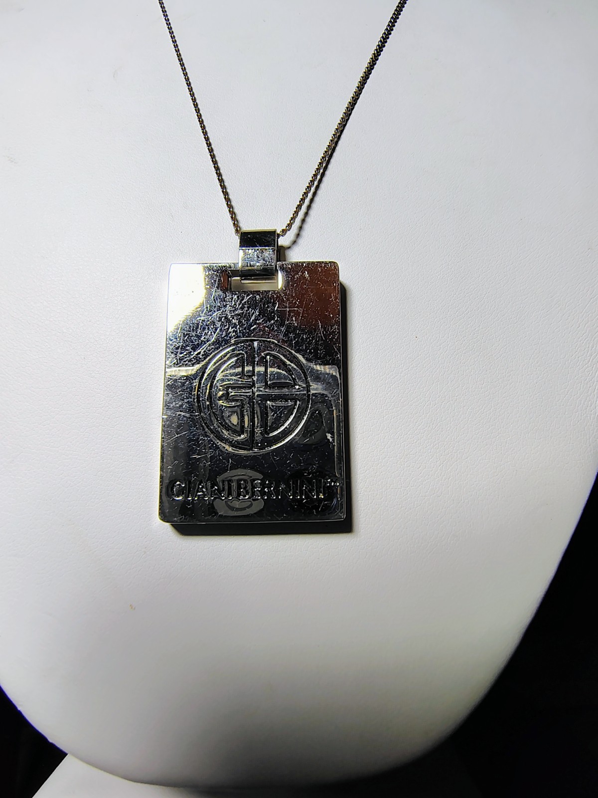 N684 Reversible Giani Bernini Pendant Necklace SilverTone Leather & Logo 18″