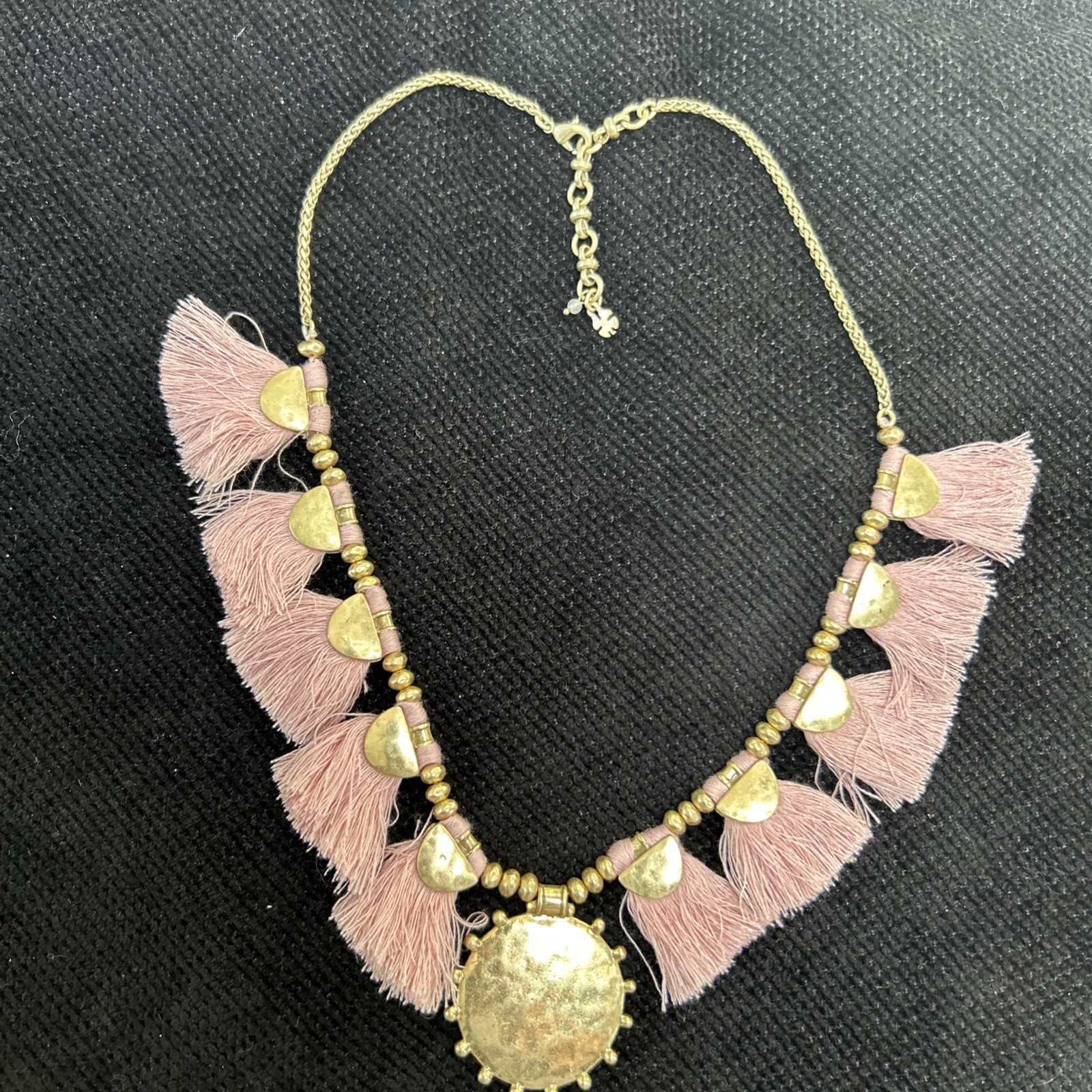 Lucky Brand Pink & Gold Tassel Necklace Reversible