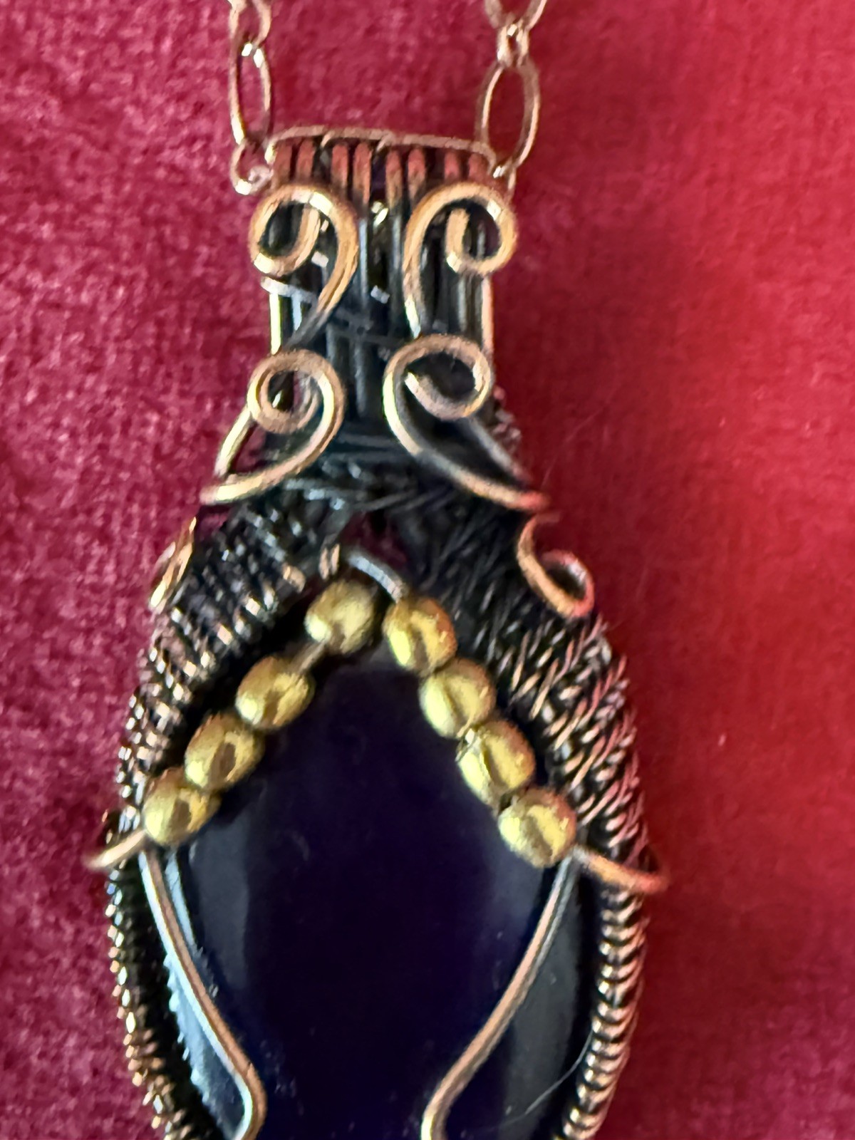 Pink & Purple Fire Labradorite Copper Wire Wrapped Pendant And Chain 25” Boho