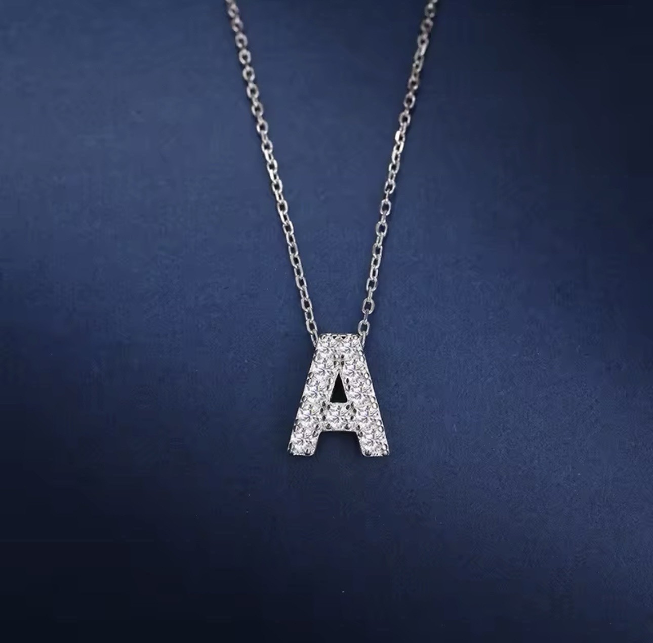 925 Silver Moissanite 26 Letter Pendant Necklace Fashion Women A-Z Initials