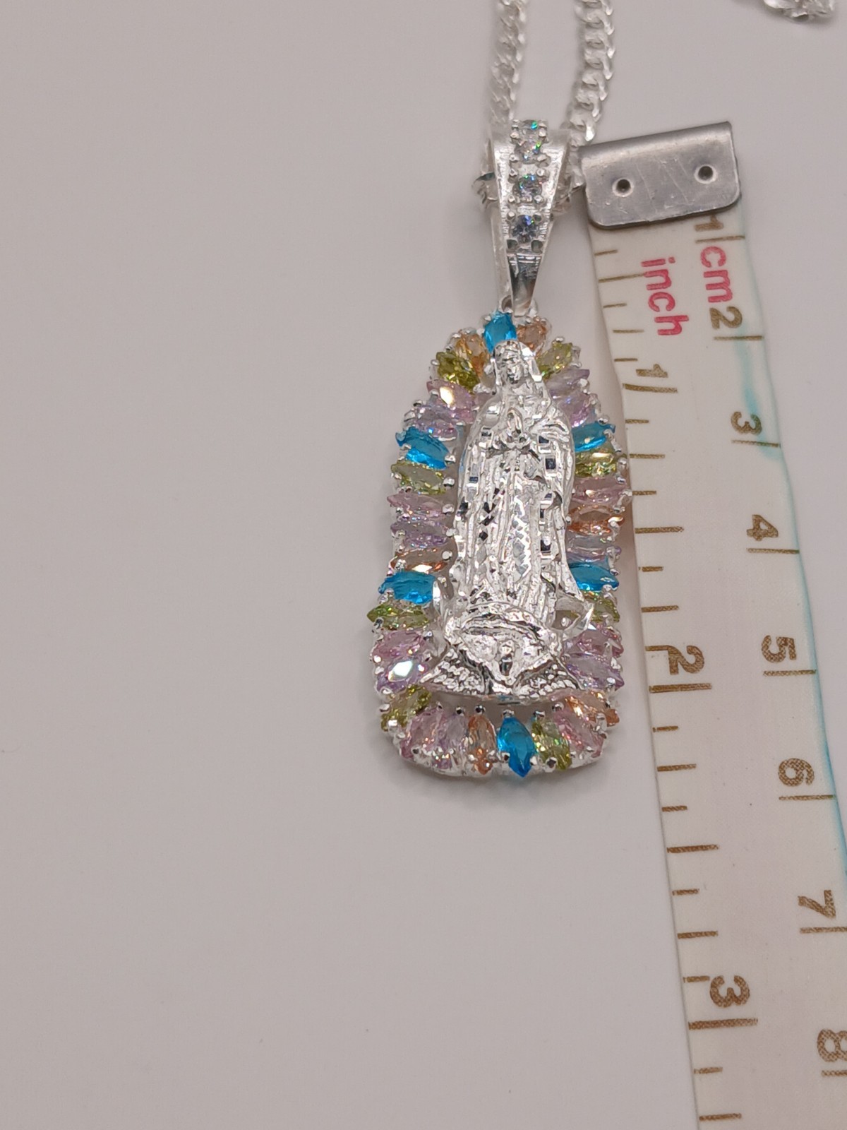 Silver 925 Virgen de Guadalupe Pendant Necklace whit 18″ cuban link Chain