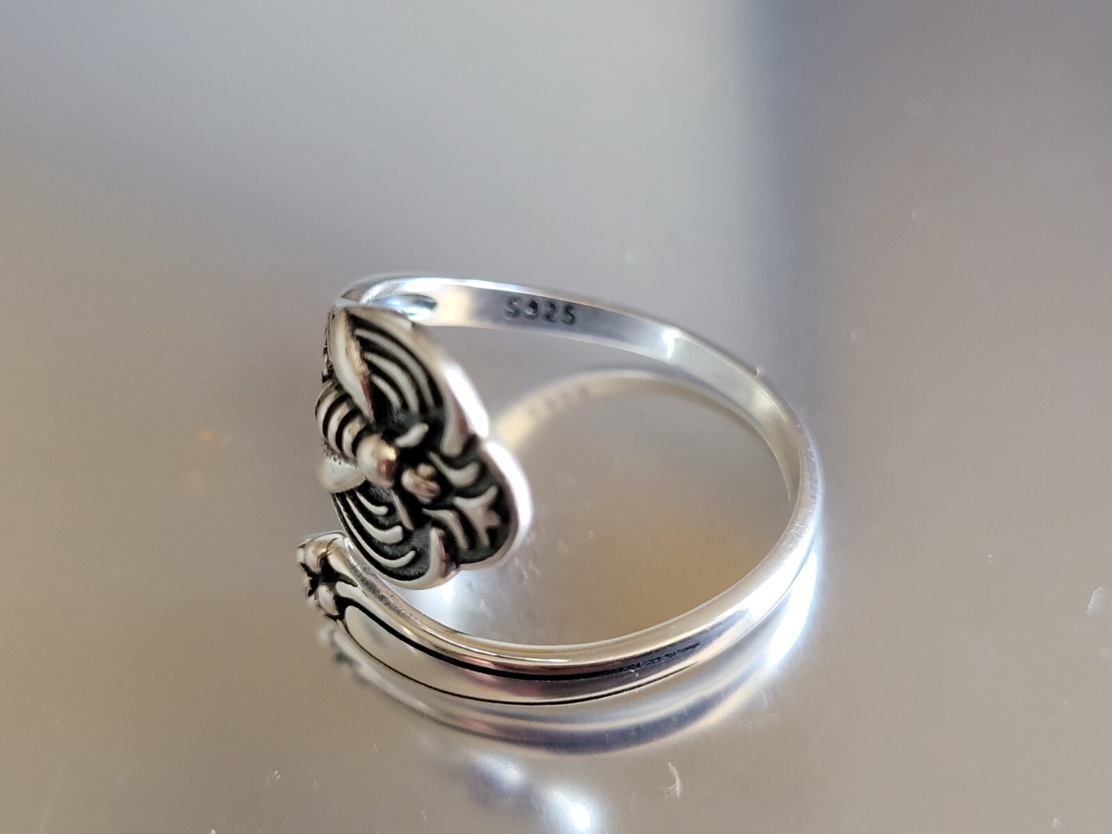 925 Sterling Silver Bumble Bee Spoon Ring Silver Garden Insect Boho Band