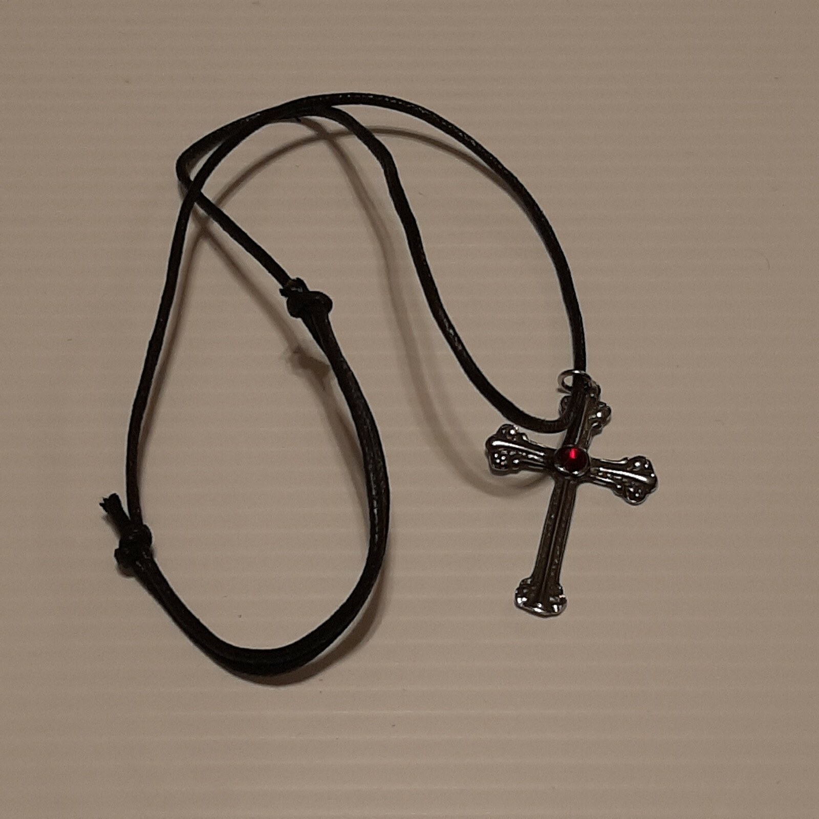 CROSS / STONE Pewter Pendant Charm / 26″ Adjustable Necklace U.S.A.
