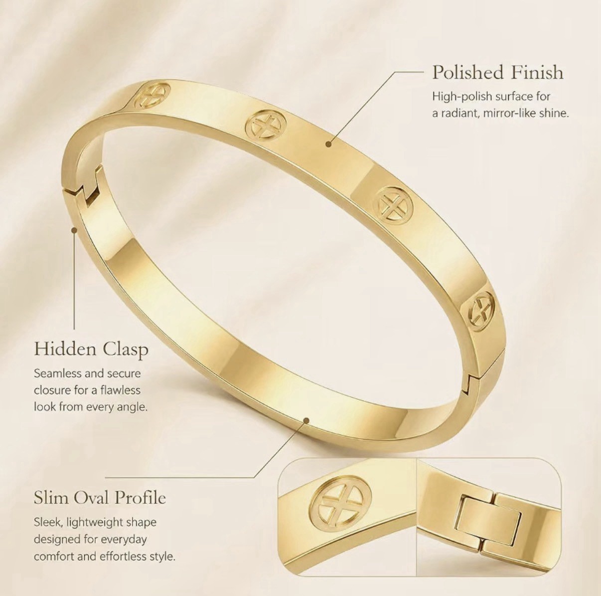 18K Gold Plated CZ Cuff Bangle Bracelet Women Titanium Steel Love Friendship