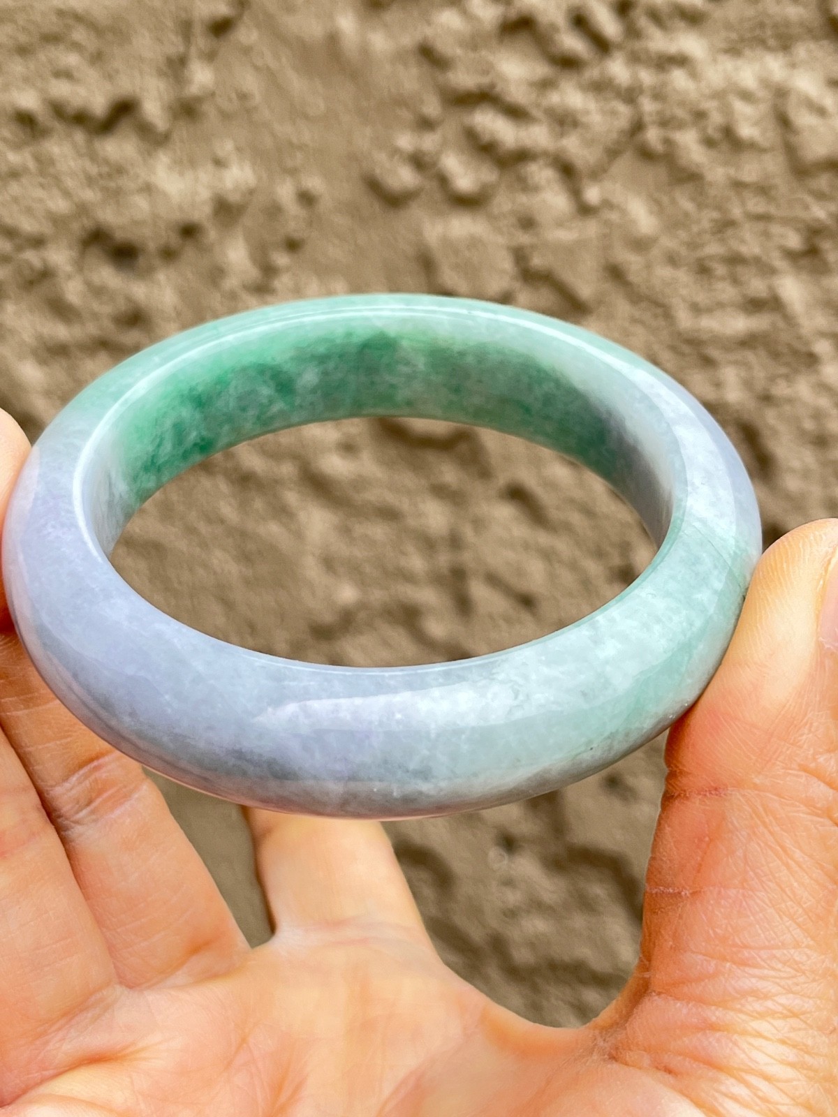 Natural Grade A Burmese Jadeite Bangle 52.7mm Lavender & Green – Unique Piece