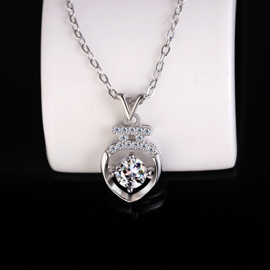 Women’s Sterling Silver Vase White Crystal Cubic Zirconia Pendant With Chain 18″