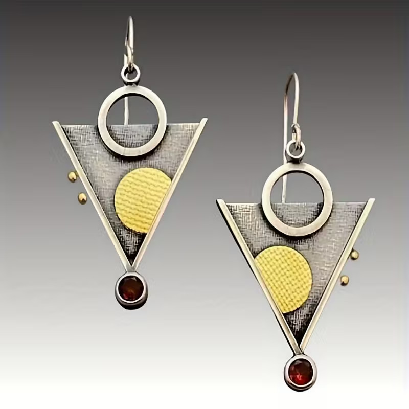 A Pair Of New Stylish Bohemian Triangle Sunset Golden Earrings