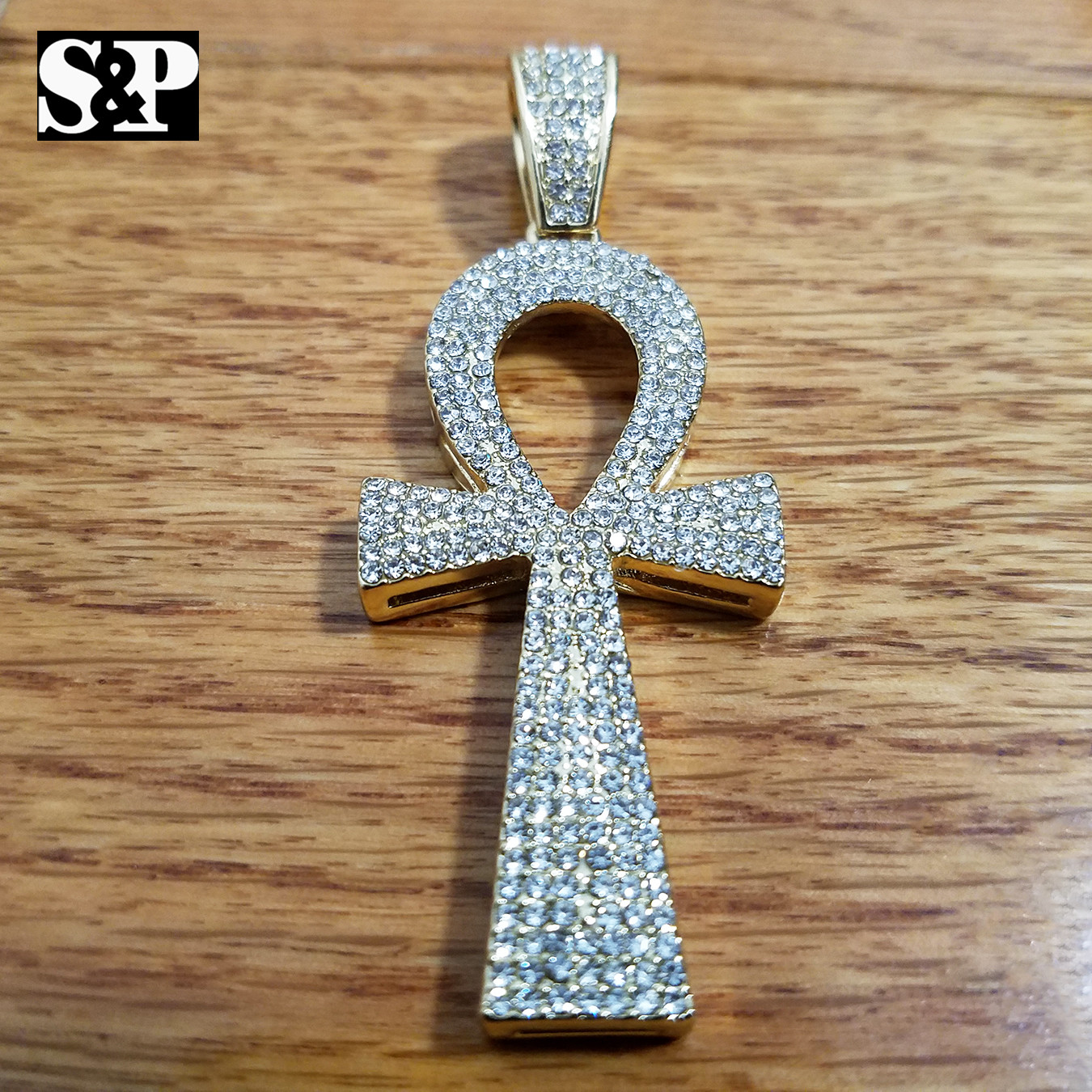 New Hip Hop Ankh Pendant 18″ Full Iced 1 ROW Cubic Zirconia Tennis Choker Chain
