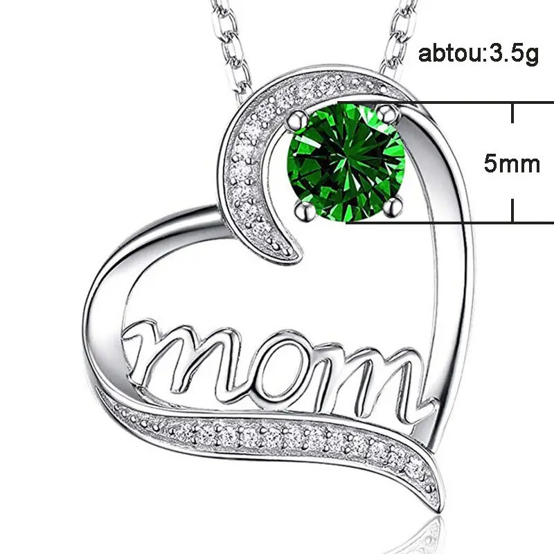 Mother’s Day Silvertone Heart Mom Clear Rhinestone Necklace – New