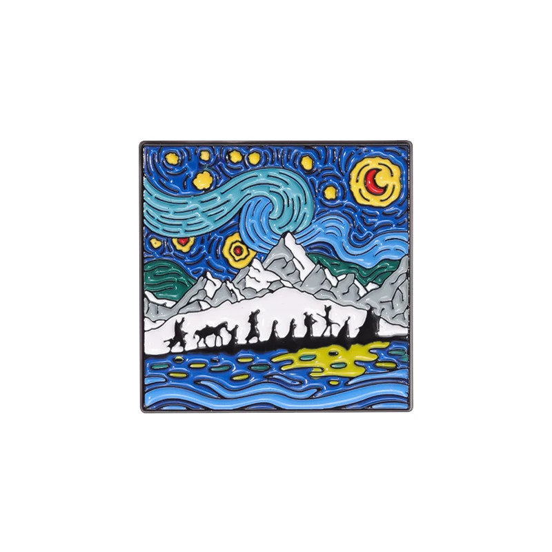 Van Gogh Starry Night Enamel Pin Brooch Set of 2 Gate of Kings Badge Jewelry Pin