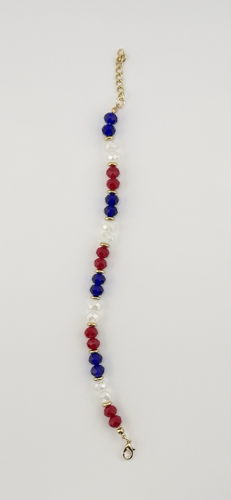 Red White & Blue Crystal Bead Bracelet 7-8in Adjustable Lobster 4th of July Gift