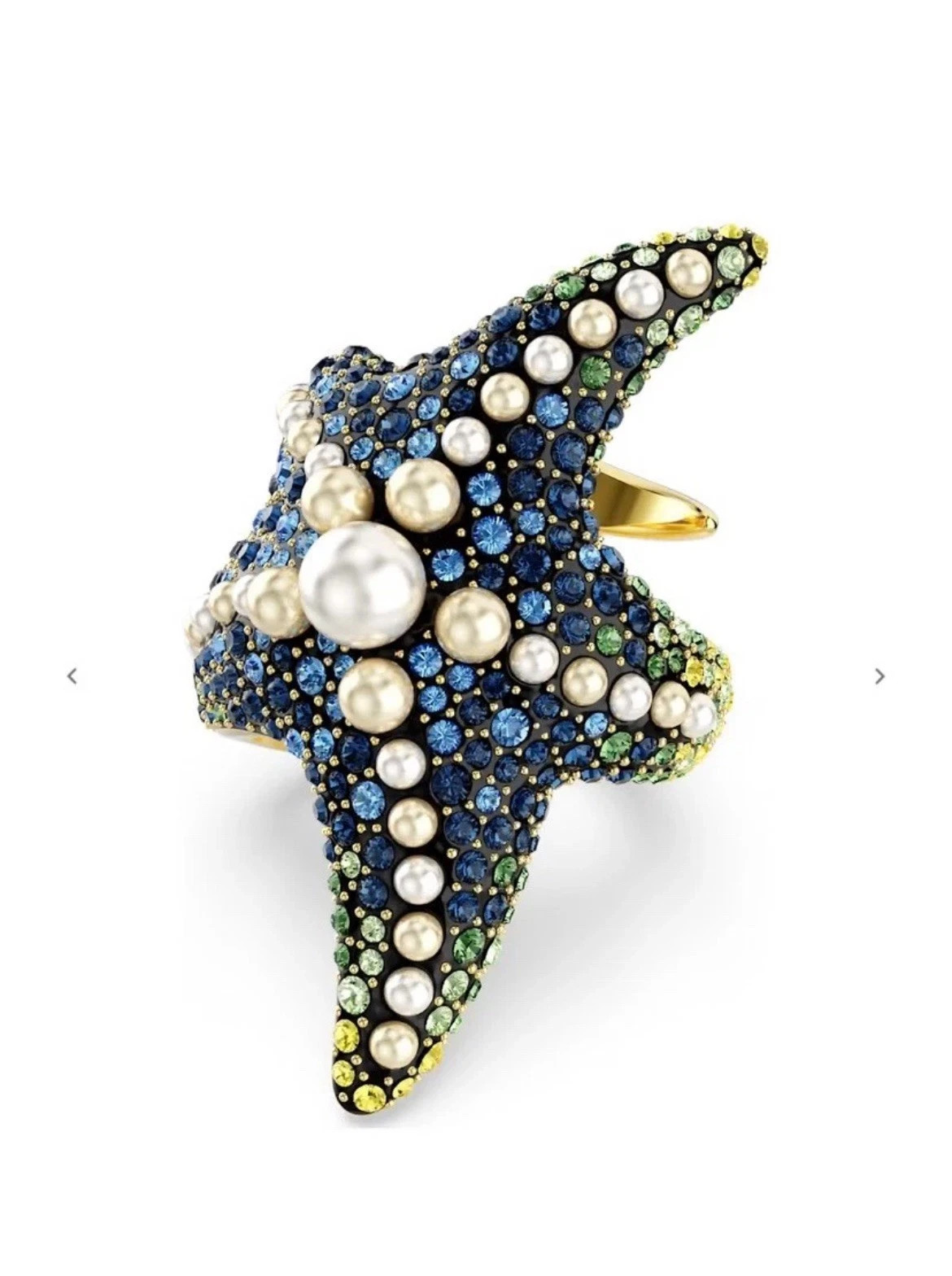 Swarovski Idyllia Starfish Cocktail Ring Multicolor Crystals Pearl Gold Tone Siz