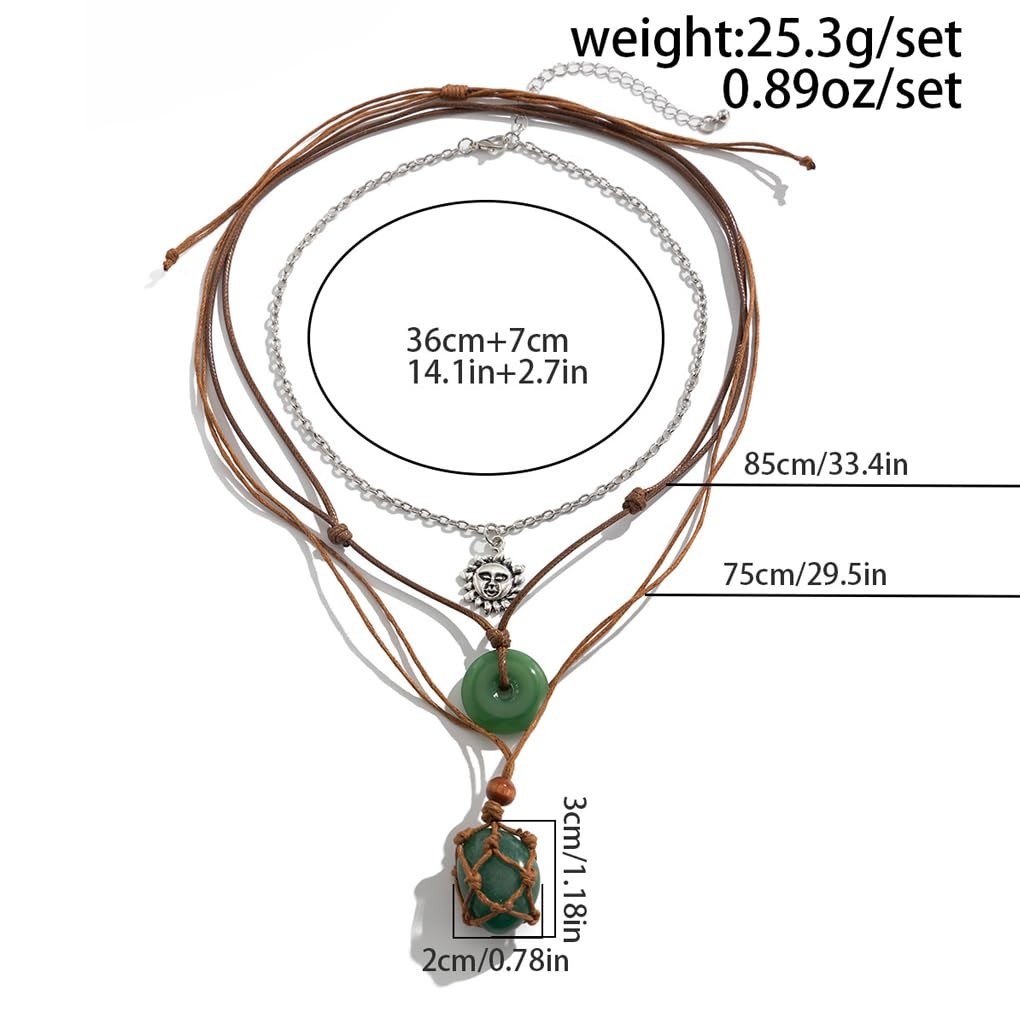 FUTIMELY Layered Green Stone Pendant Necklace Set,Bohemia Brown Small,