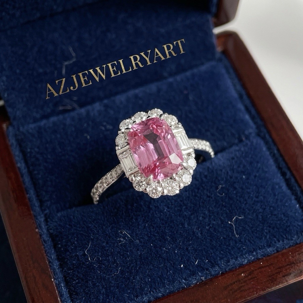 Cushion Cut Pink Tourmaline Ring 925Sterling Silver Engagement Ring Gift For Her