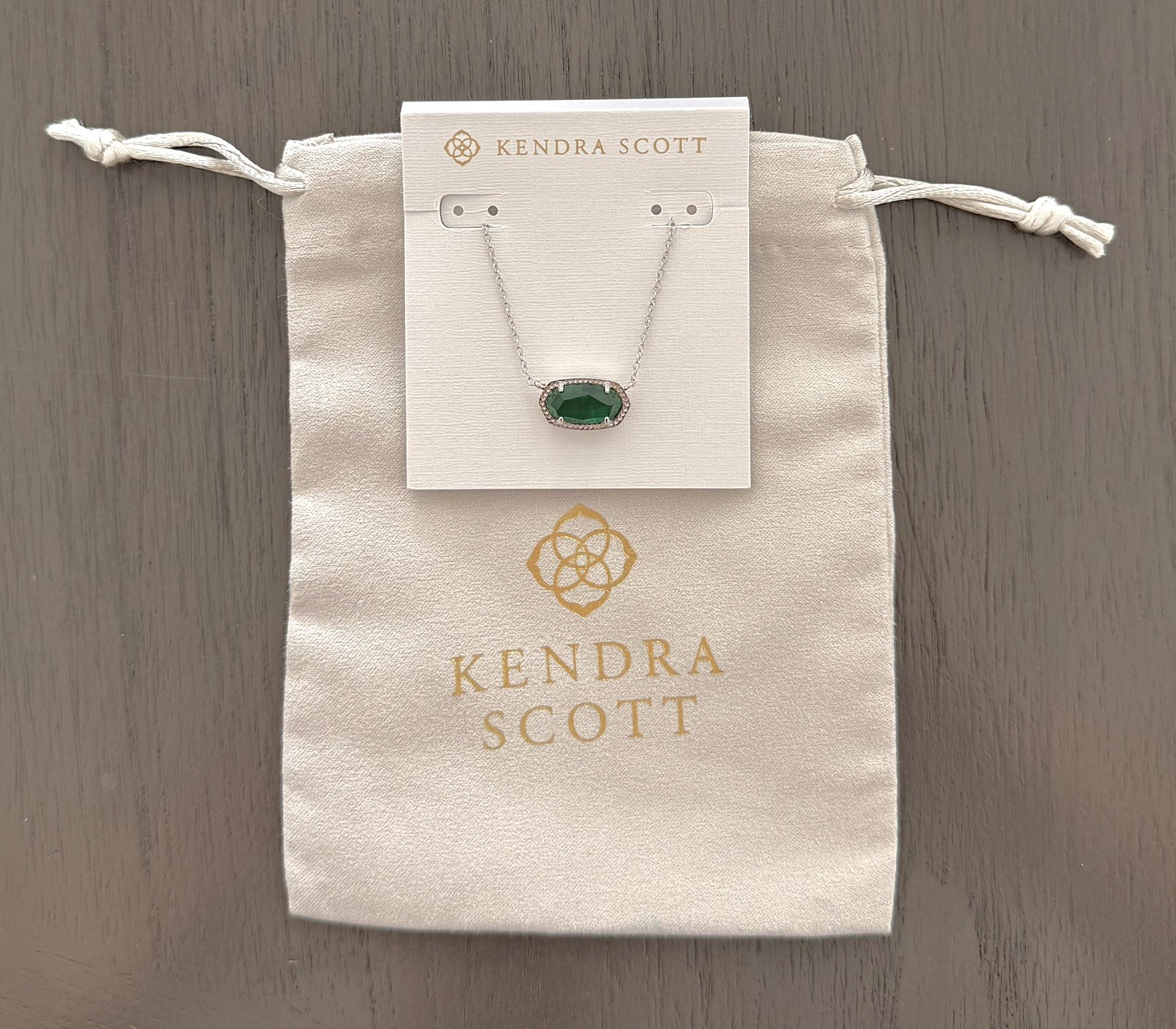Kendra Scott Elisa Pendant Neckiace, Rhodium Plated, Emerald Cat’s Eye