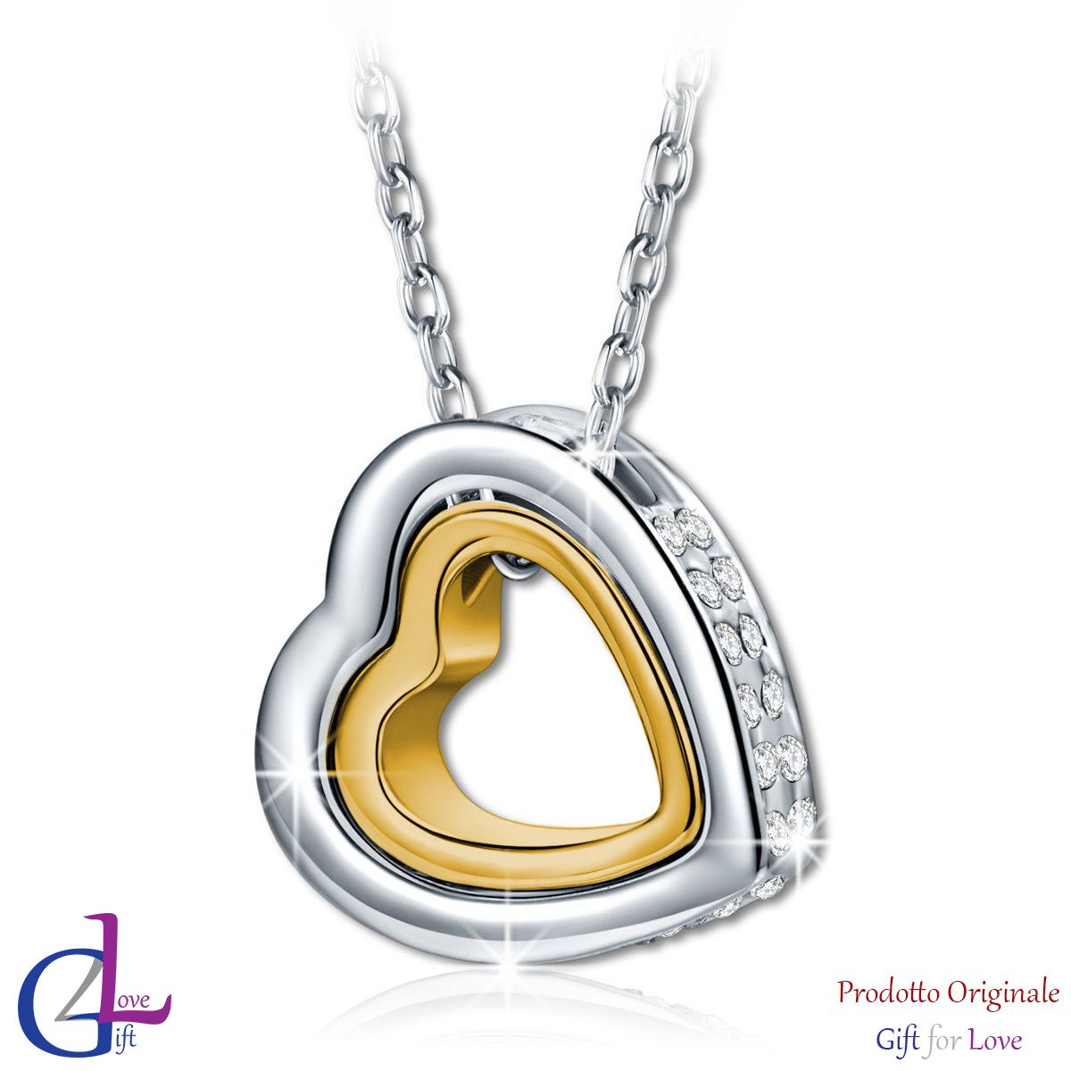 Women’s Original Swarovski Elements Silver & Gold Necklace G4Love Crystals Heart