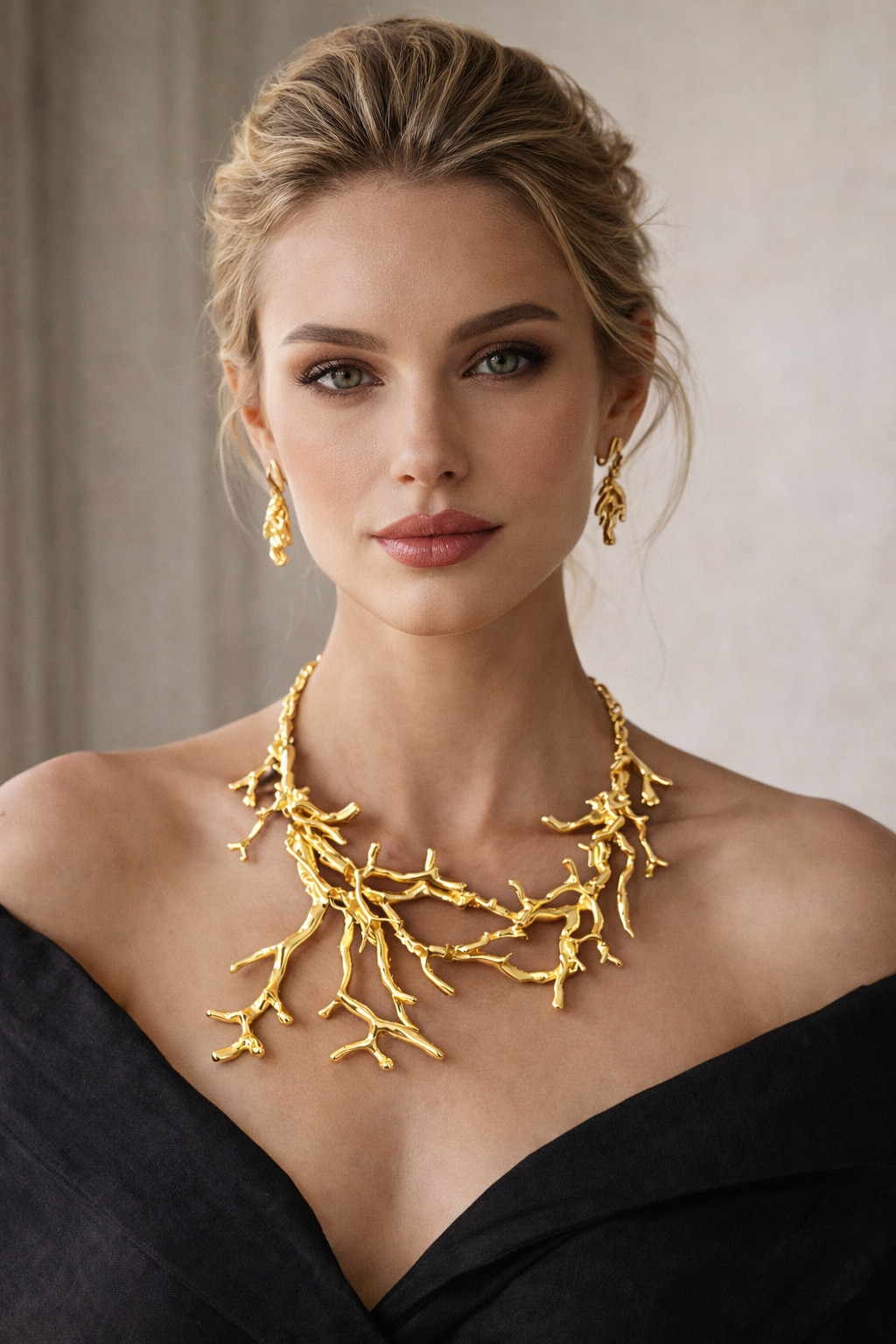 Luxury Gold Coral Branch Necklace Bold Statement Necklace
